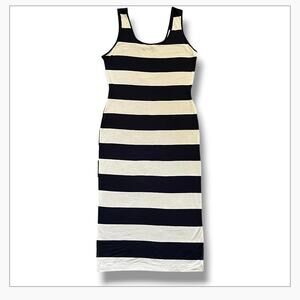 Ella Blue Navy & White Bold Stripe Tank Maxi Dress (Size M)